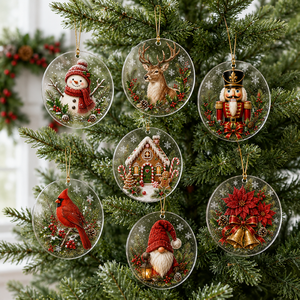 Adornos Navideños Redondos de Acrílico: Muñeco de Nieve, Reno, Cascanueces, Gnomo, Cardenal, Casa de Jengibre, Decoración Colgante para Árbol de Navidad y Fiestas - Product Image 6