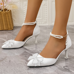 Moda eleganza cerimonia per adulti tacchi alti stile 2025 anno <span class=keywords><strong>sposa</strong></span> vuota farfalla <span class=keywords><strong>scarpe</strong></span> da <span class=keywords><strong>sposa</strong></span> con perla damigella d'onore <span class=keywords><strong>scarpe</strong></span> - Product Image 3