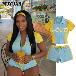Ensemble tendance pour femme : veste courte zippée à blocs de couleur et short à cordon de serrage - Style Y2K Streetwear Activewear Été 2026 - Product Image 1