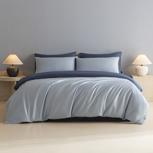 Juego de Ropa de Cama de Lujo de 4 Piezas, 100% Algodón, 300 Hilos, Satén, Diseño Floral, Dos Tonos, con Funda Nórdica, Fundas de Almohada y Sábana - Product Image 3
