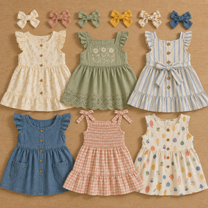Falda Ligera de Verano para Niñas, Vestido de Color Liso para Niñas, Envío Mixto de Varios Estilos - Product Image 1