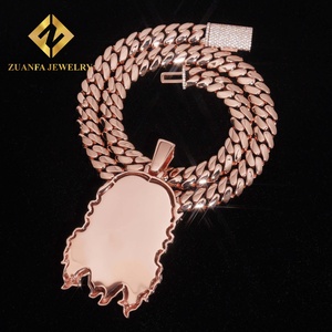 Collier pendentif tête de Jésus en moissanite sablée Zuanfa Jewelry, plaqué or rose, bijoux hip-hop, cadeau pour homme - Product Image 6