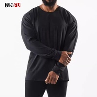 T-shirts de sport pour hommes OEM, coupe classique, en polyester/coton respirant, manches longues, personnalisables avec logo, tricotés pour le fitness