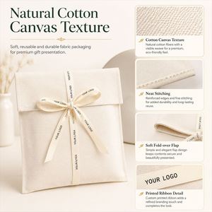 Pochette pliable en toile de coton imprimée avec logo et ruban pour bijoux, cadeaux, cosmétiques, emballage de faveurs de mariage - Product Image 2
