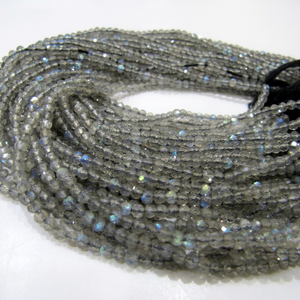 Perles de Labradorite Naturelle Facettées Rondelles 2-2,5 mm Grises Chatoyantes, Fils de 13 Pouces de Long - Product Image 1