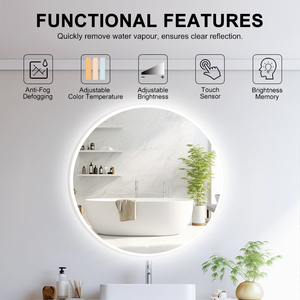 <span class=keywords><strong>Miroir</strong></span> <span class=keywords><strong>de</strong></span> <span class=keywords><strong>salle</strong></span> <span class=keywords><strong>de</strong></span> <span class=keywords><strong>bain</strong></span> rétroéclairé sans cadre NewThingLine, écran tactile intelligent, éclairage LED, 60 cm, IP44, étanche, anti-buée - Product Image 4