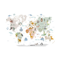 Autocollants muraux en PVC de carte animale du monde de dessin animé pour l'éducation de la petite enfance