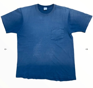 Maglietta con tasca blu scuro tinta a punto singolo Vintage in bianco Streetwear Acid Wash Sun sbiadito - Product Image 1
