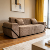 Canapé modulaire compressé sous vide, familial, avec structure métallique argentée incurvée, surface conviviale pour les collations, rembourré, pour villa