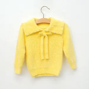 Fashion Pearl Shine Decorate Fuzzy Knitted Baby Girl Sweater Kids