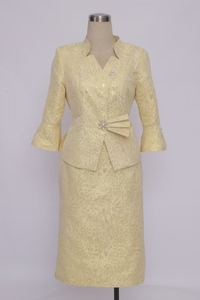Vêtements de cérémonie grandes tailles en promotion, robe jaune et or, tailleur jupe pour femmes - Product Image 5