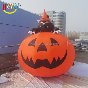 Acceso grande gatto nero gonfiabile di halloween aufblasbare katze sulla zucca - Product Image 3
