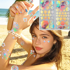 Pegatinas <span class=keywords><strong>de</strong></span> Tatuajes Temporales Láser, Pegatinas Impermeables con Diseño <span class=keywords><strong>de</strong></span> Estrella Iridiscente y Sol para Festivales <span class=keywords><strong>de</strong></span> Música y Fiestas en la Playa - Product Image 1
