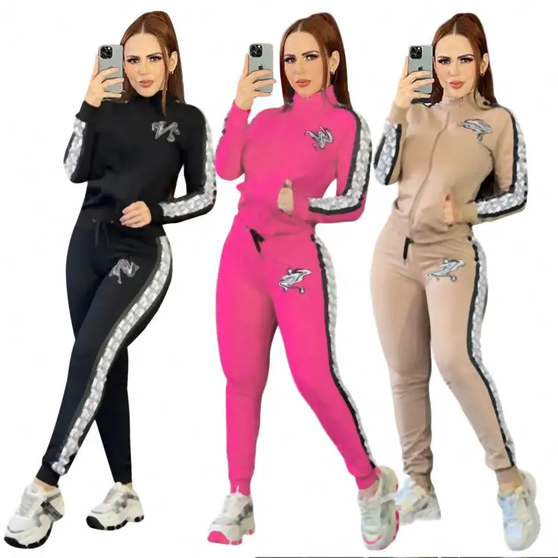 2024 famous brand clothing women luxury designer zip up jacket tracksuit 2 piece jogger set with print