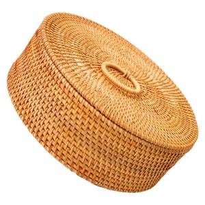 Panier de rangement rond tissé à la main, écologique, respirant, pour collations, jouets, serviettes, cosmétiques, organisation du bureau, bac de rangement en rotin - Product Image 1