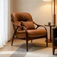 Fauteuil élégant et moderne en velours noir/cuir avec structure en bois distinctive – Idéal pour la détente dans un appartement ou une chambre – Léger et durable