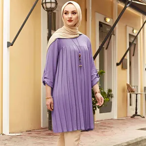 Women's Clothing Pleated Tunic Ramadan Hijab Musulman Ensembles Abayas For 2022 Summer Spring Eid Djellaba Turkey Dubai islamic