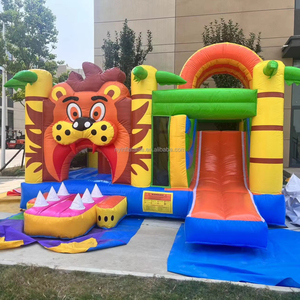 Casa Inflable con Tobogán Temática de <span class=keywords><strong>León</strong></span>, Palmeras y Aventura en la Jungla para Niños, Diversión en Interiores y Exteriores, Parque Infantil - Product Image 1