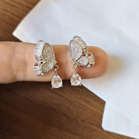 Boucles d'oreilles pendantes papillon de luxe, plaqué or, en cuivre et laiton, pour femme