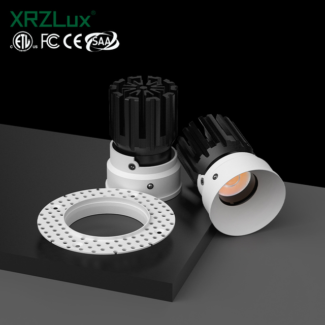 XRZLux Modern 15W ETL Dimmable COB Spotlight Adjustable Aluminum Recessed LED Ceiling Light Trimless LED Downlight for Indoor