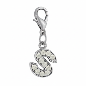 Ciondolo a forma di lettera S in argento con intarsio di cristalli per la creazione di gioielli e accessori moda - Product Image 2