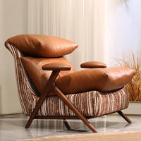 Fauteuil de loisirs en bois massif, fauteuil d'appoint rembourré avec siège en cuir pour salon, coin détente