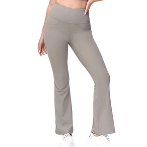 Pantalon de yoga taille haute respirant pour femme, style <span class=keywords><strong>vintage</strong></span>, coupe large, avec poches aux hanches, longueur intégrale - Product Image 1