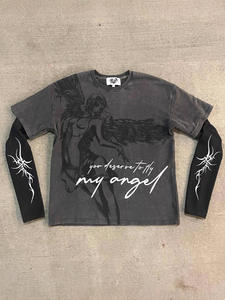 <span class=keywords><strong>T</strong></span>-<span class=keywords><strong>shirt</strong></span> ample à manches longues pour homme, style streetwear vintage rétro Y2K, délavé et vieilli, imprimé graphique, poids lourd - Product Image 3