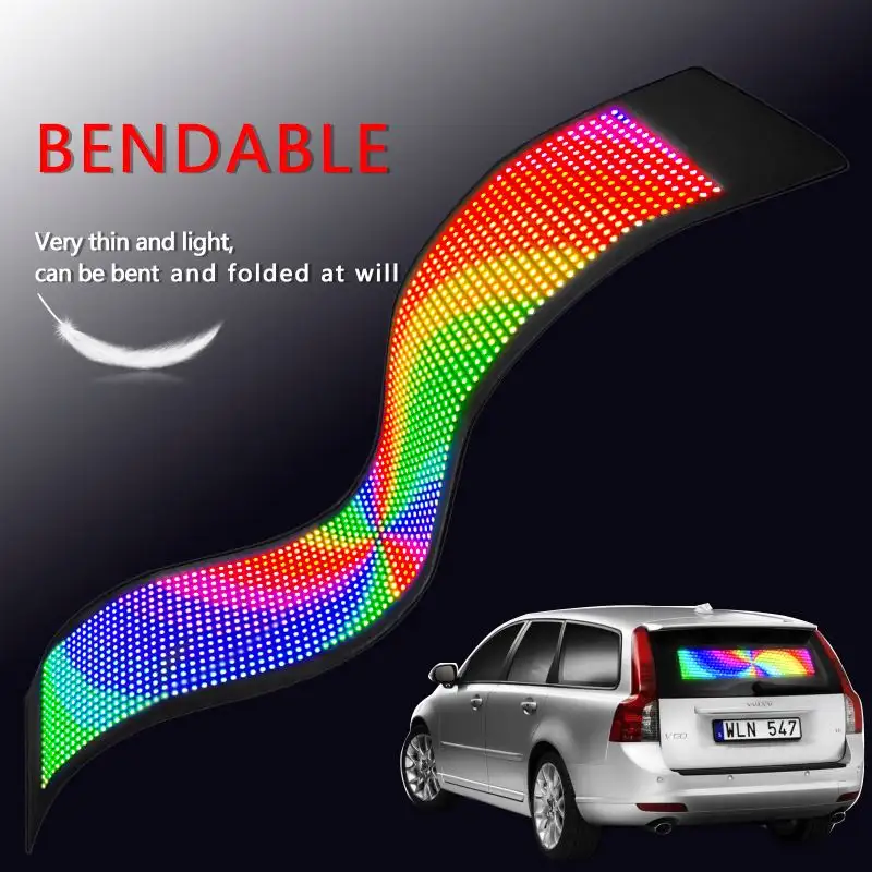 Nuovo arrivo Smart APP Control Pixel Pattern flessibile RGB Panel Car LED Sign per auto con funzione di visualizzazione del freno dello sterzo OBD