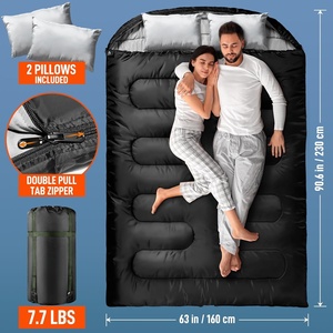 Waterproof Double-Width Three Seasons Couple Polyester Hooded Sleeping <b>Bag</b> with Warm Envelope for Family Camping - Product Image 3