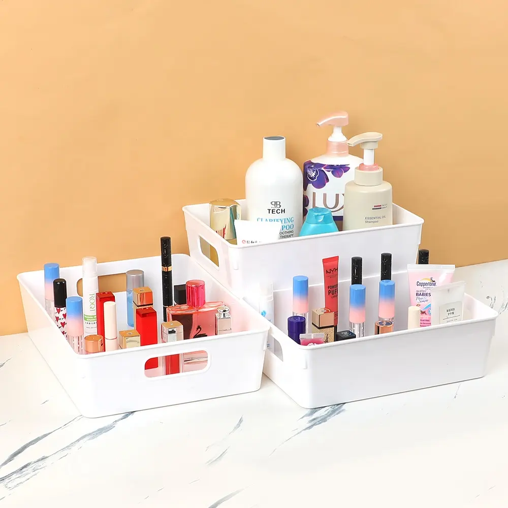 Offre Spéciale boîte de rangement en plastique blanc poignée intégrée personnalisable Durable étanche alimentaire jouet salle de bain armoire salon