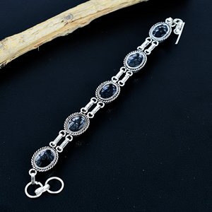 Black Rutile Gemstone Beaded <b>Bracelet</b> Handmade Antique Style Adjustable Design Bohemian Jewelry 925 Silver Unisex <b>Infinity</b> - Product Image 2