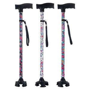 Bâton de marche pliable d'extérieur avec embout en caoutchouc antidérapant, bâton de randonnée télescopique à quatre pieds pour personnes âgées - Product Image 3