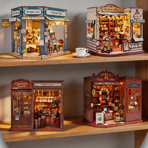 Modèle de jouet puzzle en bois à assembler soi-même, série 'Ancienne boutique d'angle de rue', scène miniature avec lumières de chalet, cadeau pour 14 ans et plus - Product Image 1