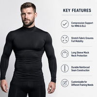 Camiseta de compresión de manga larga con cuello simulado, Rash Guard personalizada para MMA BJJ, 87% poliéster 13% elastano, capa base atlética elástica.