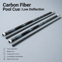 Karbon Fiber Bilardo Istakası 58 İnç 1/2 Bölmeli Bilardo Istakası 19oz 11.8mm Uç 3/8*8 Radyal Bağlantı Düşük Sapma Etkili Bükülme Yapmayan Bilardo Sopası