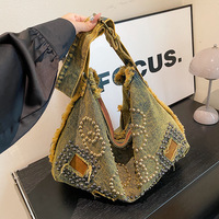 Sac bandoulière rétro américain vintage 2026 grande capacité avec rivets - Sac à bandoulière en jean tendance pour femme décontractée