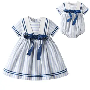 Robes d'été pour bébé fille col en voile rayé frère soeur jumeaux vêtements assortis garçons ensemble de vêtements espagnols robes pour enfants - Product Image 1