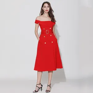 Hot Selling Best Quality Sexy Off-the-Shoulder 4 Color For Option Elegant Midi Prom Quality Dress