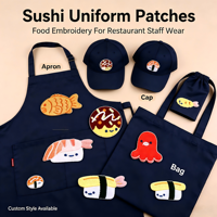 Lot de 7 écussons brodés thermocollants sur le thème du sushi pour vêtements, chapeaux, sacs, chaussures, chaussettes, pour cadeaux DIY, activités commerciales et décoration