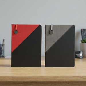 Hardcover Fabric Cover Notepad Red Black Gray Diagonal Design 148x210mm 192 Pages Leather Bound Natural Paper Notebook - Product Image 2