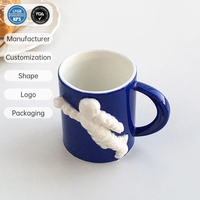 Mug en céramique en porcelaine à relief 3D 300 ml, compatible lave-vaisselle, sans danger pour les aliments, sans plomb, sans cadmium