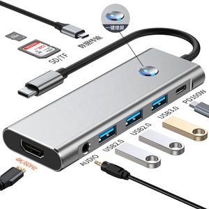 <span class=keywords><strong>Hub</strong></span> <span class=keywords><strong>USB</strong></span> <span class=keywords><strong>C</strong></span> 9 en 1 Adaptateur de concentrateur multiport <span class=keywords><strong>USB</strong></span> 3.0 Ports 4K/60Hz Port audio HD Dock PD 100W SD/TF avec bouton d'écran - Product Image 1