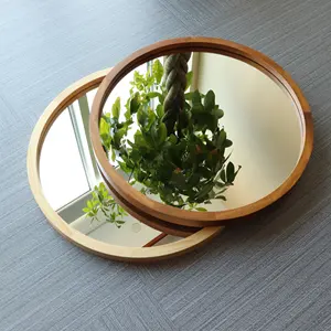 Miroir mural suspendu rond, décoration de grande taille, style rustique antique en bois, promotion