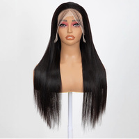 Perruque Bandeau Femme 100% Cheveux Humains Naturels, Dentelle Suisse Frontale 13x4, Cheveux Raides Double Aiguille