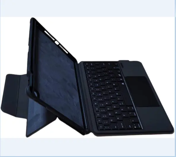 Bluetooth Keyboard with Leather Case for iPad, Hinge Folding Adjustable Angle Keyboard for Tablet, Backlit Laptop-Style Keys