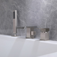 Lusa Ensemble de robinetterie de salle de bain trois trous, trois pièces, noir, pour baignoire et douche, avec cartouche céramique unique, jet pluie doux, moderne