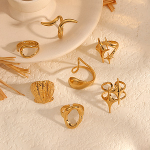 Geometric <b>Titanium</b> Steel <b>Ring</b> Unisex Fashion Jewelry Gift Circular Lines Design Open Adjustable Fit - Product Image 2