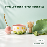 Ensemble de thé matcha 4 pièces, bol en céramique, fouet en bambou, cuillère en bambou, mousse moelleuse, fouet facile à utiliser, peint à la main, boîte cadeau, cuisine et maison