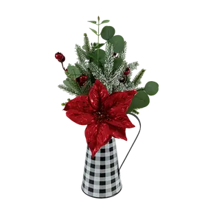 Tavolo Senmasine fai da te decorazioni natalizie pino artificiale Pinecone rosso bacche nastro fiocco stella di Natale composizione floreale